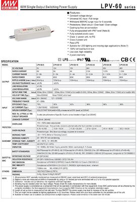 Meanwell 60w 12v Luz LED Fornecedores de energia de baixa tensão LPV-60-12