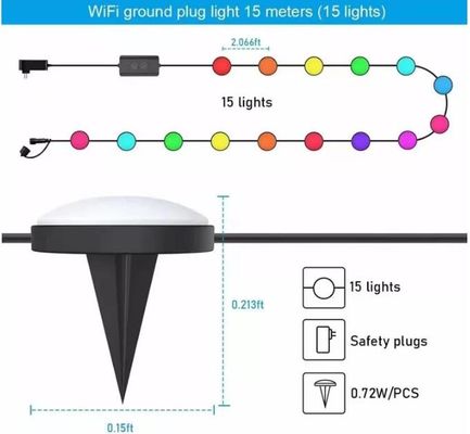 Tuya APP RGBIC Lâmpadas de gramado ao ar livre Cordas Plug 15 lâmpadas Wifi